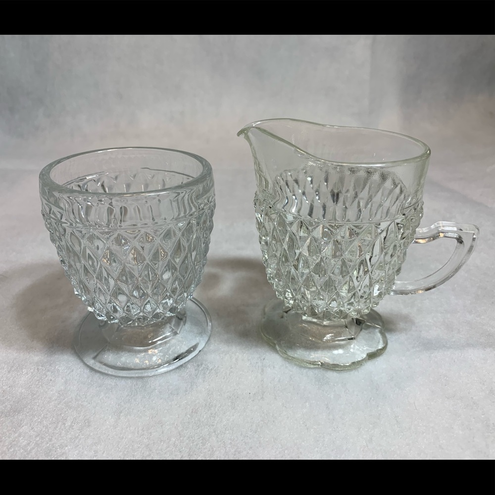 Indian Glass Clear Diamond Point 2 Piece Set Vtg